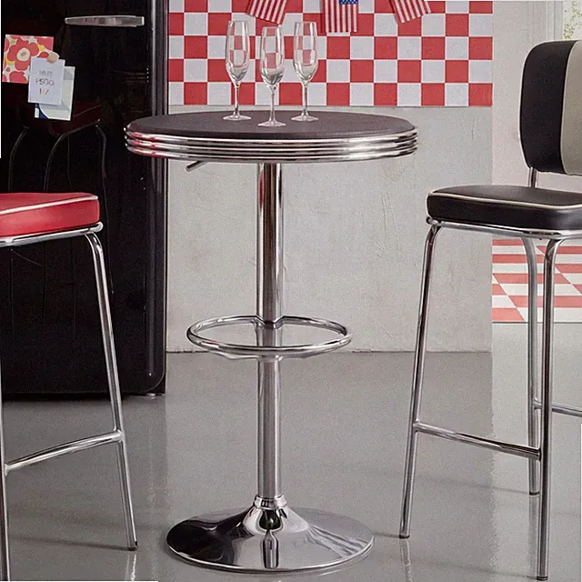Bartisch Ø 60 cm American Diner Schwarz / Alu Design Bistrotisch Stehtisch rund