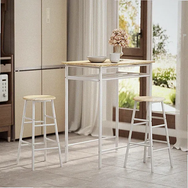 Bartisch Set 3-teilig K��chentisch mit Stuhl Stehtisch Barhocker Refurbished