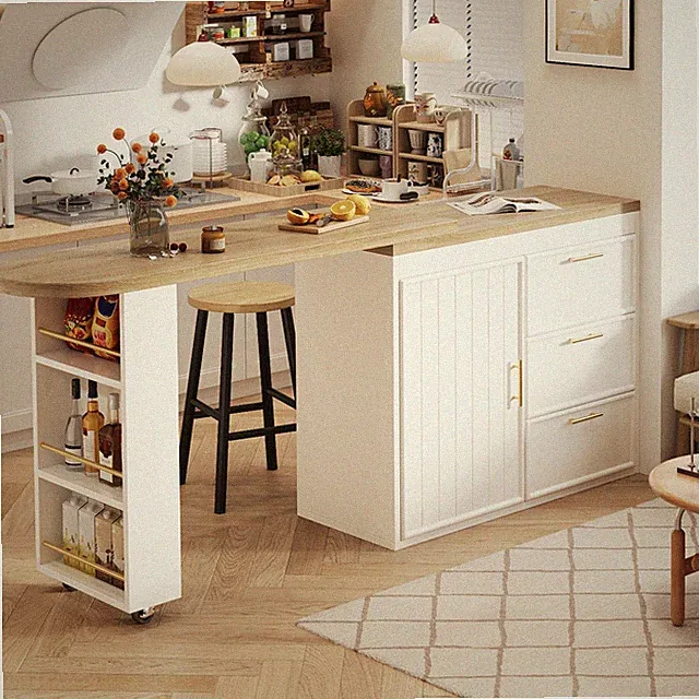 Bartisch Stehtisch 3 Schubladen Küchenbuffet Sideboard 360° drehbar als Esstisch