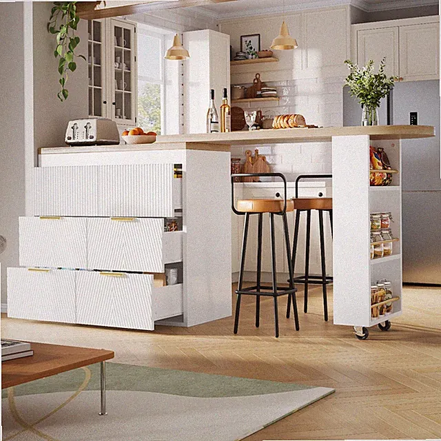 Bartisch Stehtisch 6 Schubladen Küchenbuffet Sideboard 360° drehbar als Esstisch