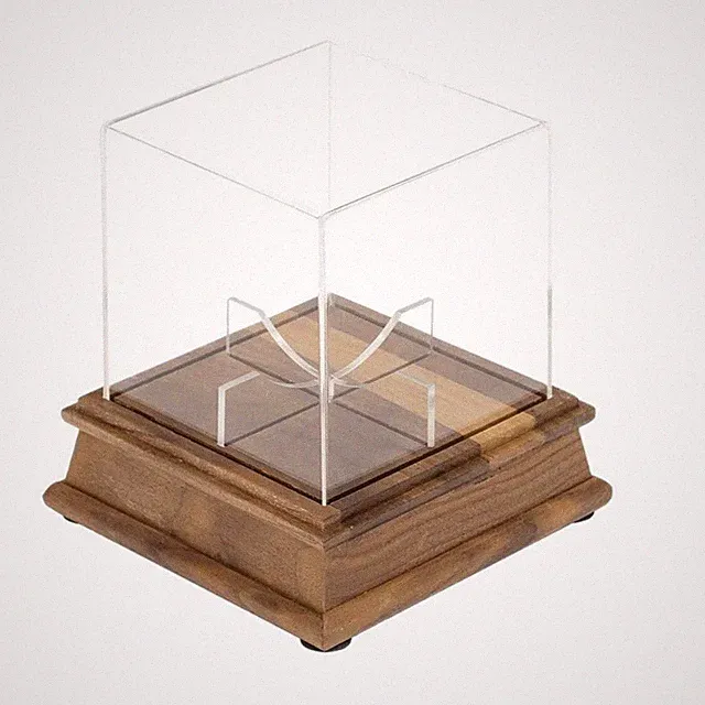 Baseball-Vitrine mit Holzsockel Klar Acryl-Schaukasten mit Holzfuß Staubdicht