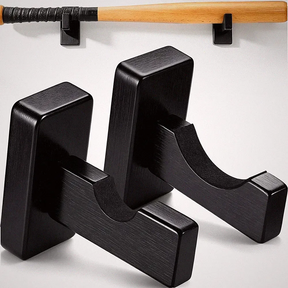 Baseballschläger-Vitrine 2 Stück Schwarz Holz Wandmontage Modern