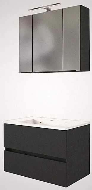 Basera® Badmöbel Set Anina 80 cm breit anthrazit inkl. LED-Spiegelschrank und...
