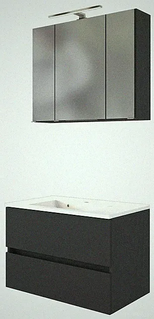 Basera® Badmöbel Set Anina 80 cm breit anthrazit inkl. LED-Spiegelschrank und...