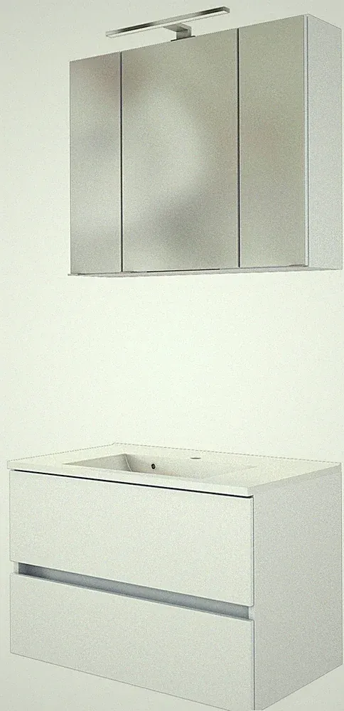 Basera® Badmöbel Set Anina 80 cm breit weiß inkl. LED-Spiegelschrank und Wasc...