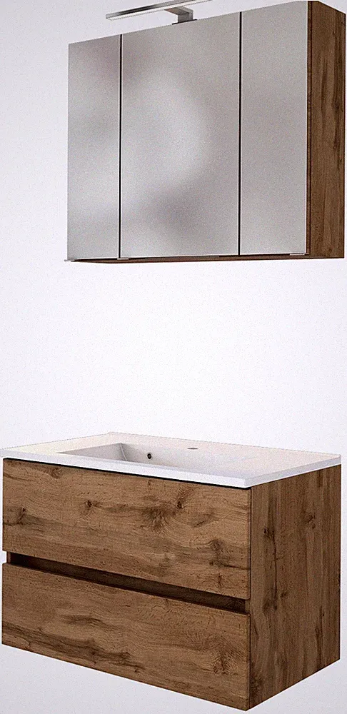 Basera® Badmöbel Set Anina 80 cm breit Wotaneiche inkl. LED-Spiegelschrank un...