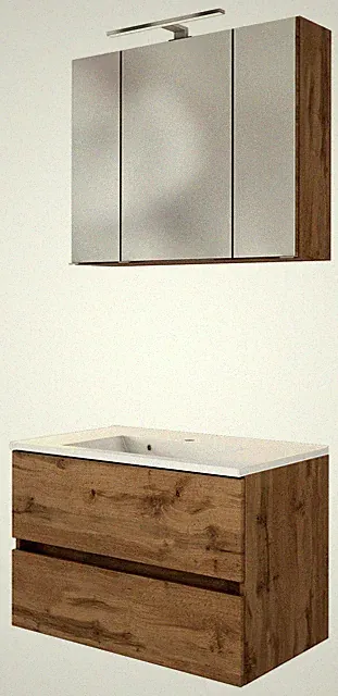 Basera® Badmöbel Set Anina 80 cm breit Wotaneiche inkl. LED-Spiegelschrank un...