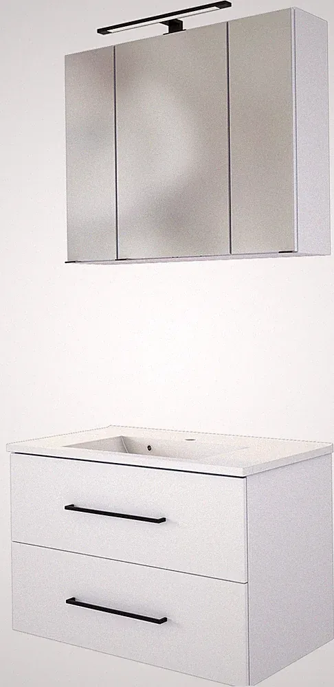 Basera® Badmöbel Set Ariella 80 cm breit weiß inkl. LED-Spiegelschrank und Wa...