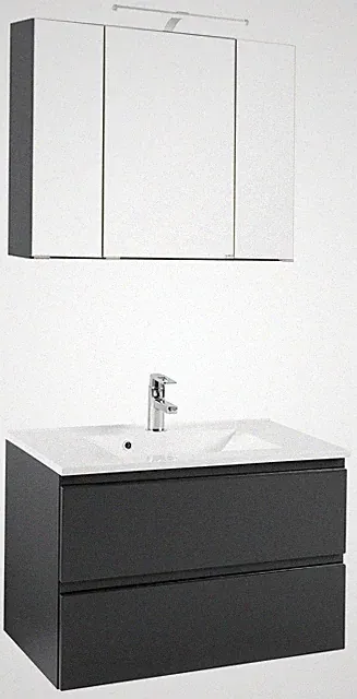 Basera® Badmöbel Set Ilona 80 cm breit anthrazit inkl. LED-Spiegelschrank und...