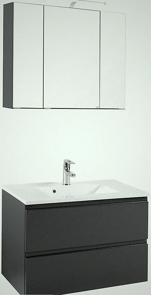 Basera® Badmöbel Set Ilona 80 cm breit anthrazit inkl. LED-Spiegelschrank und...