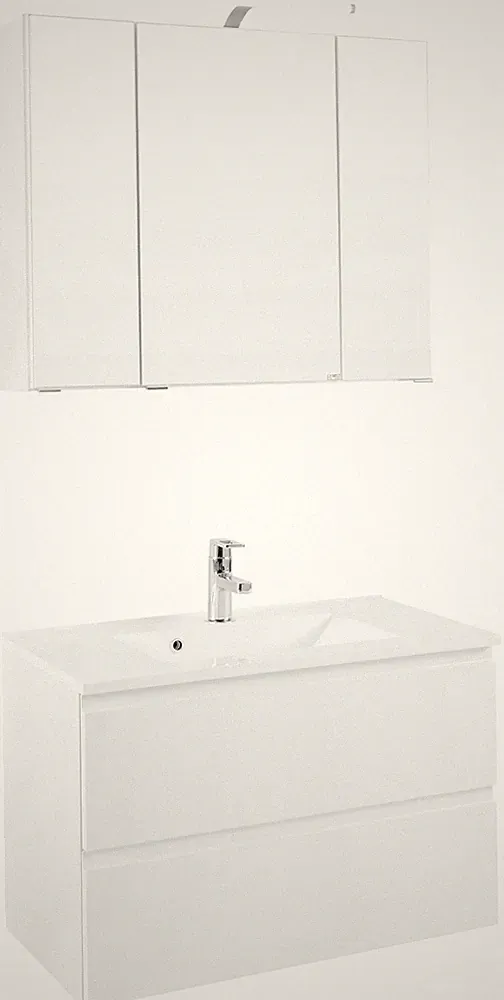 Basera® Badmöbel Set Ilona 80 cm breit weiß inkl. LED-Spiegelschrank und Wasc...