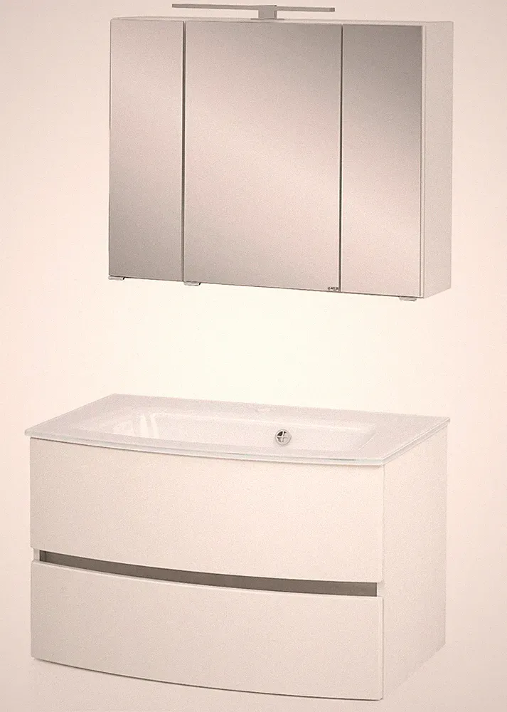 Basera® Badmöbel Set Jolanda 80 cm breit weiß inkl. LED-Spiegelschrank und Wa...