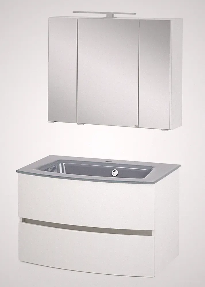 Basera® Badmöbel Set Jolanda 80 cm breit weiß inkl. LED-Spiegelschrank und Wa...