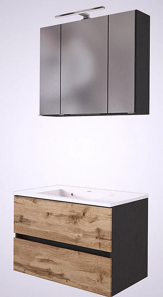 Basera® Badmöbel Set Lorena 80 cm breit Korpus: anthrazit Front: Wotaneiche i...