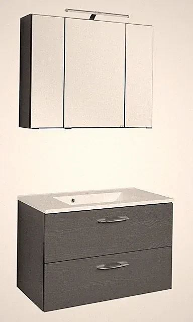 Basera® Badmöbel Set Ondine 80 cm breit anthrazit inkl. Spiegelschrank und Wa...