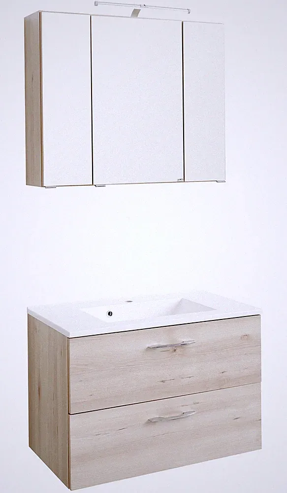 Basera® Badmöbel Set Ondine 80 cm breit buche inkl. Spiegelschrank und Wascht...
