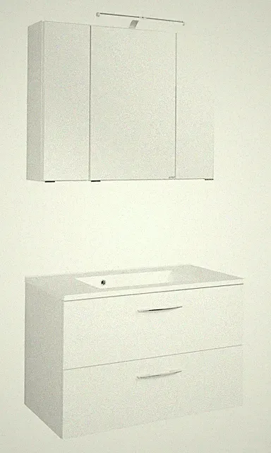 Basera® Badmöbel Set Ondine 80 cm breit weiß inkl. Spiegelschrank und Waschti...
