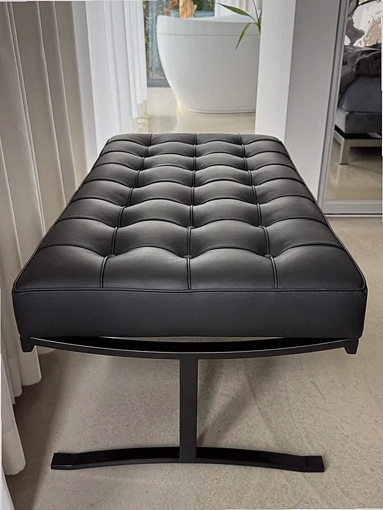 Bauhaus Bank Leder matt Schwarz Fuß Edelstahl matt Schwarz L 100 cm QUALITÄT