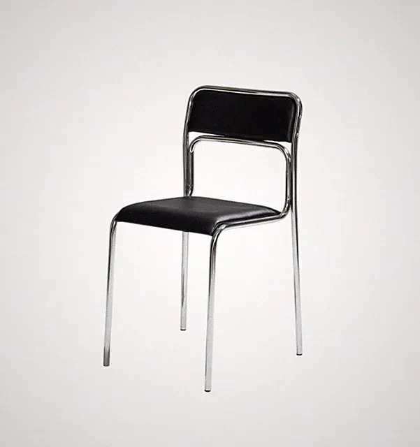 Bauhaus Chrome Tubular Steel Chairs Black Faux Leather Italian Modernist Design
