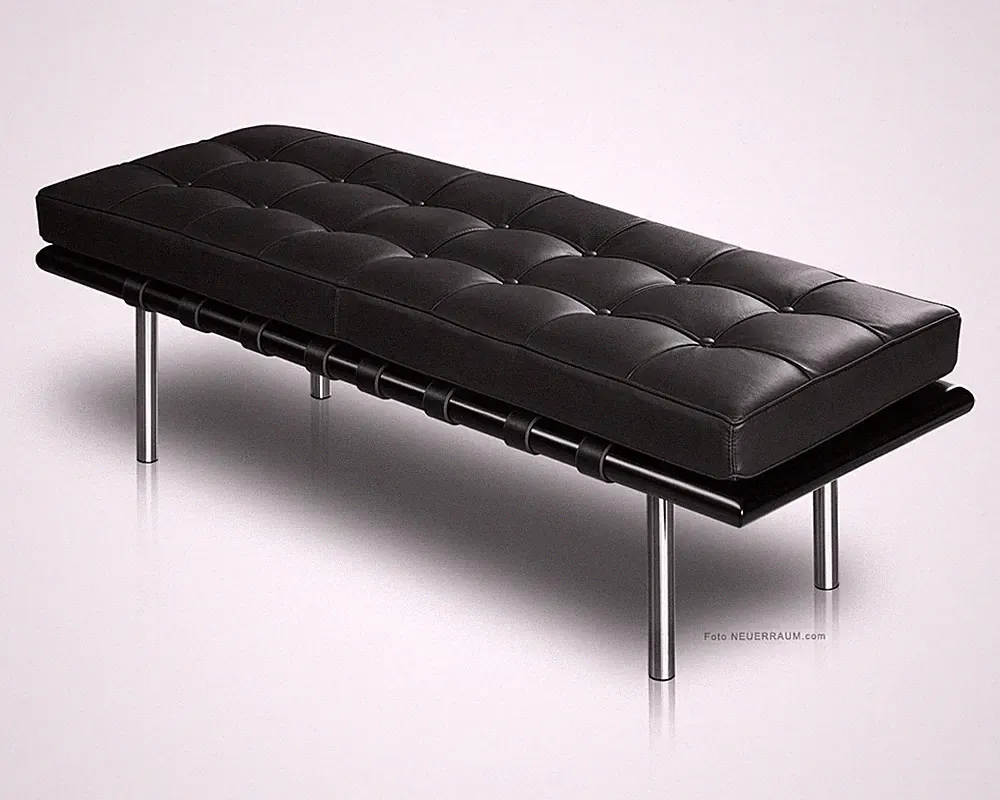 Bauhaus Lederbank Sitzbank Leder Schwarz schwarzes Eschenholz Länge 130 cm Edel!