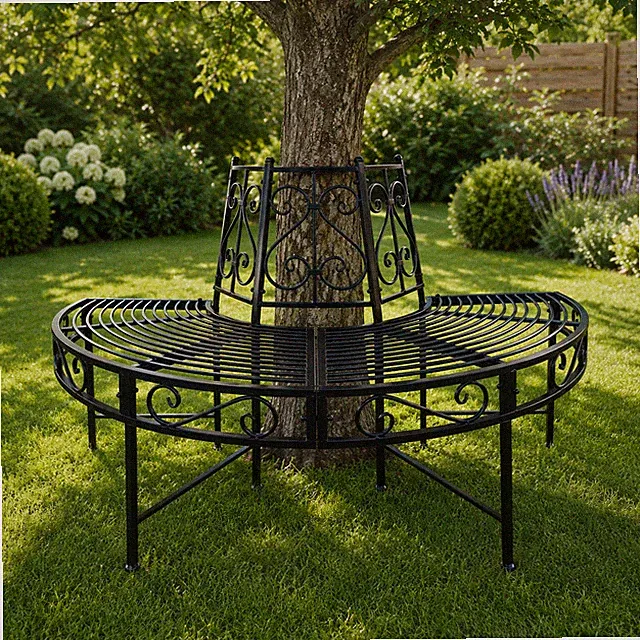 Baumbank Gartenbank Metall Rundbank Schwarz Ø 125 cm Parkbank Sitzbank