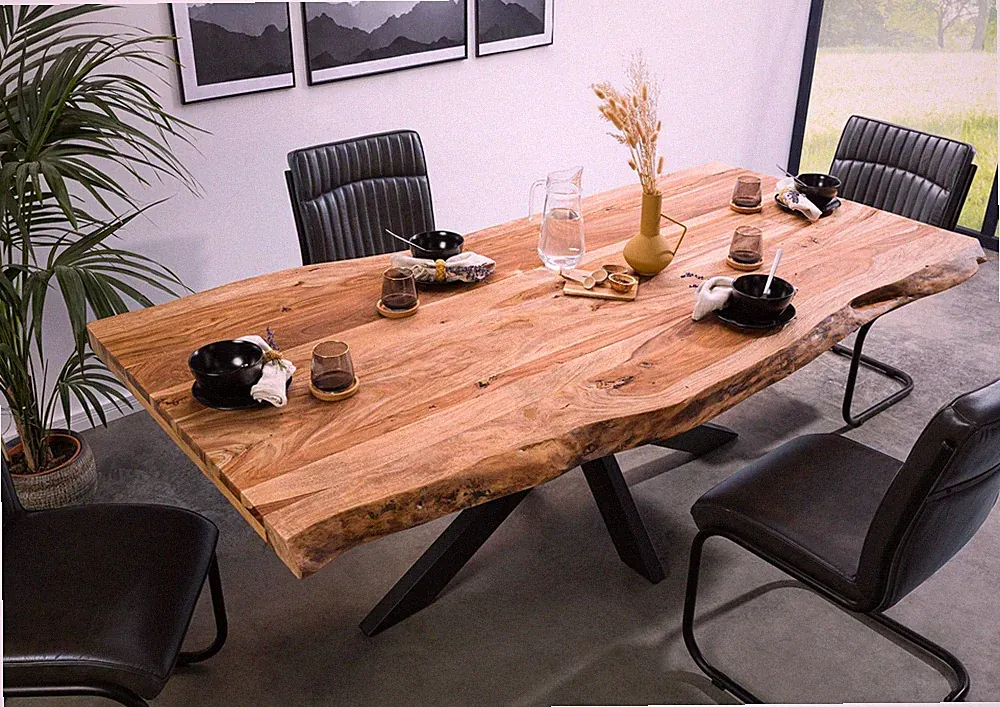 Baumkantentisch Massivholz Esstisch Küchentisch 180x90 Baumkante Kreuzgestell