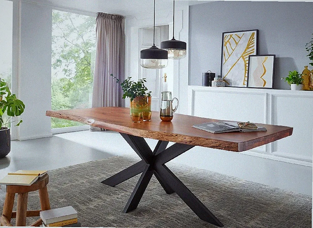 Baumtisch Massivholz Esstisch 200x100cm Akazie & Eisen schwarz NEU OVP!!!