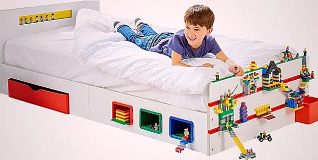 Baustein Kinderbett Bett weiß 200 x 90cm