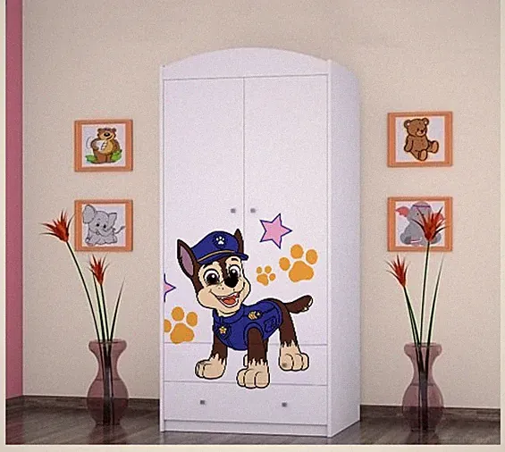 BDW 2-türiger Kleiderschrank mit Schubladen/Kleiderbügeln SUPER HUNDE PAW