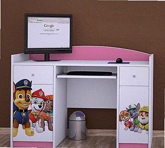 BDW Schreibtisch Computertisch mit 5 Schubladen und 1 Schrank SUPER HUNDE PAW!