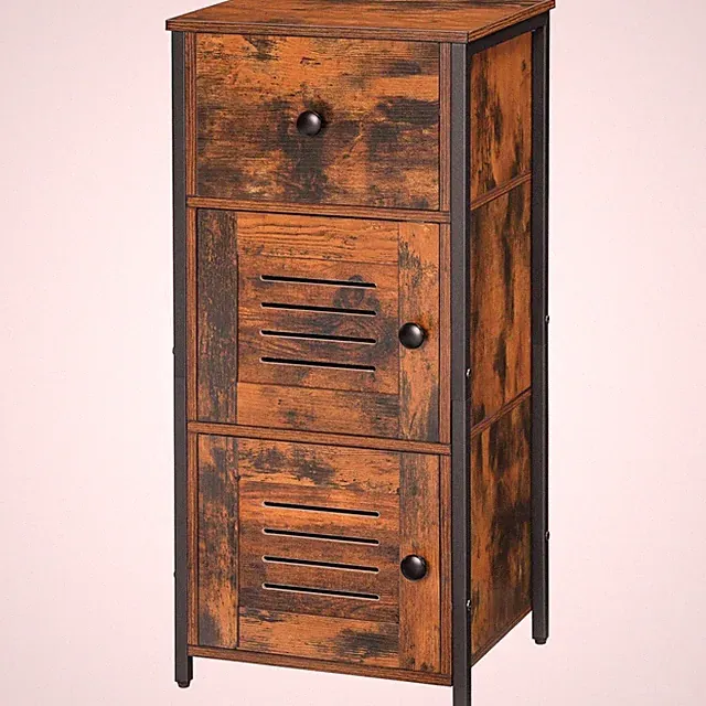 Beistellschrank mit Schublade im Vintage-Stil 30x34x75cm Dunkelbraun/Schwarz