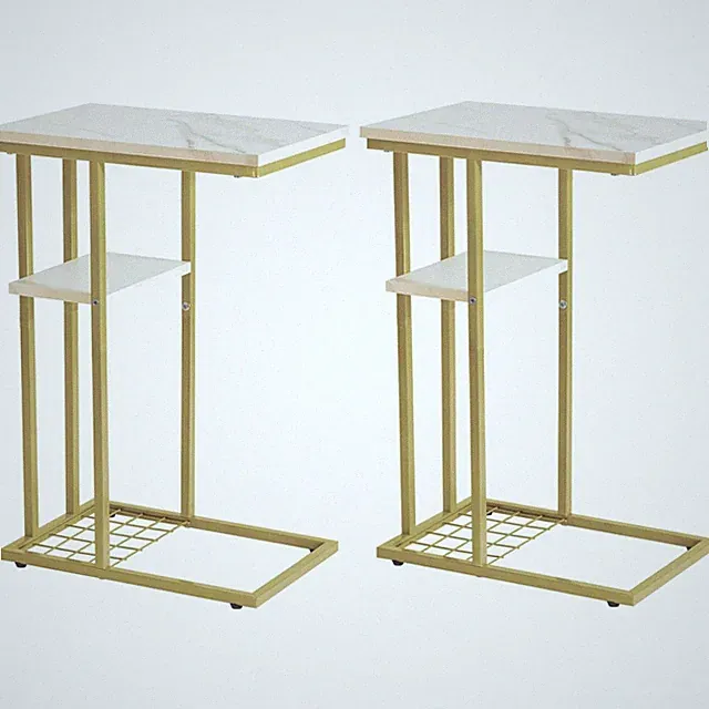 Beistelltisch 2er Set C-Form Holztisch Kaffee weiß Gold modern