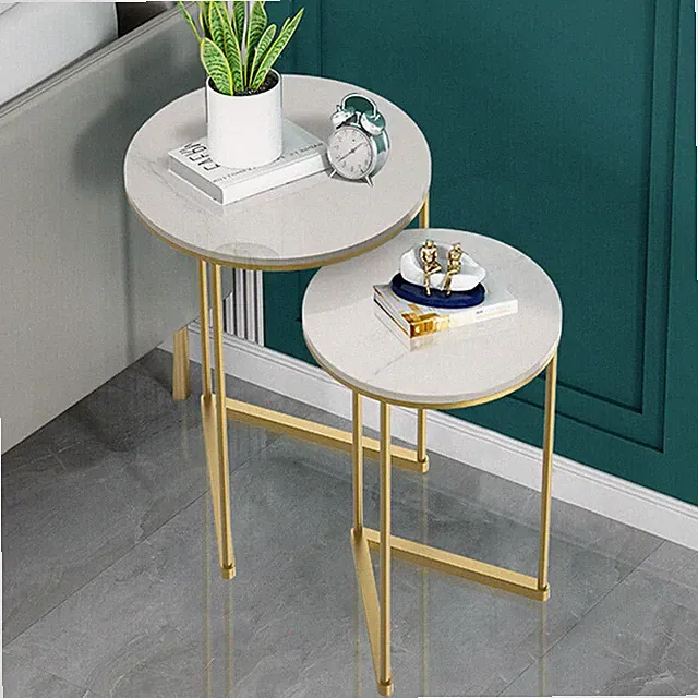 Beistelltisch 2er Set Sofatisch Abstelltisch Beistell Marmor Tisch 45 x 40 cm DE