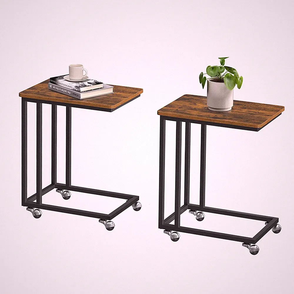 Beistelltisch 2er Set,Sofatisch mit Rollen, CForm, mobiler Kaffeetisch, 35 x...