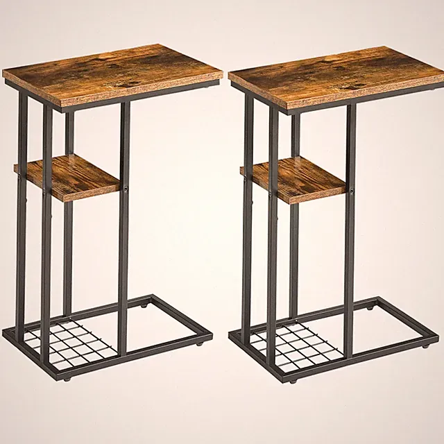 Beistelltisch 2erSet, Kaffeetisch mit Lagerregal, Drahtgeflecht, Eleganter So...