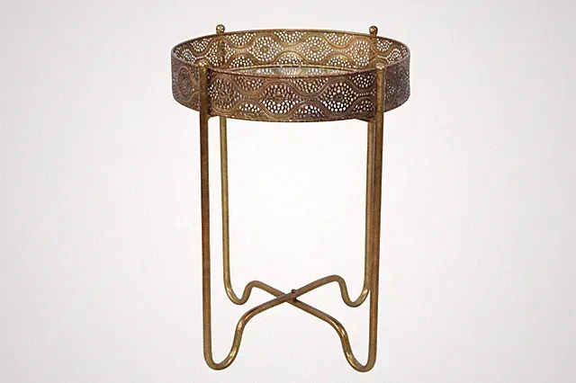 Beistelltisch 3006, mit Spiegelglasplatte, antik-goldfarben