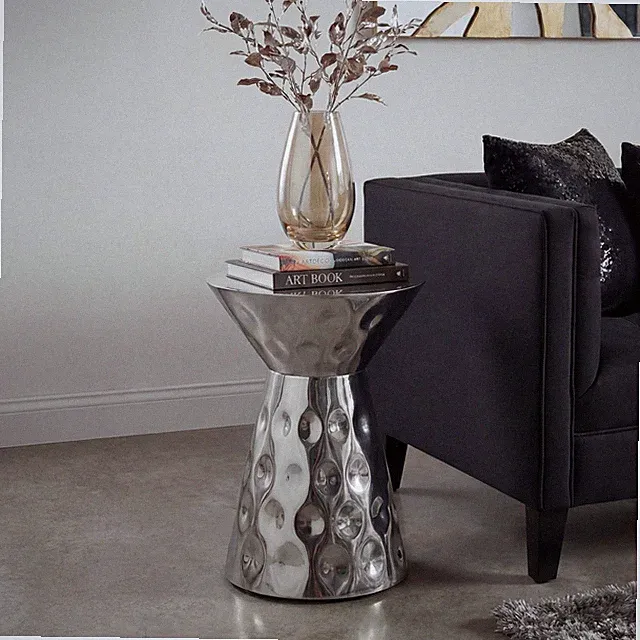 Beistelltisch 36cm Silber Sofatisch Wohnzimmertisch Couchtisch Metall Alu Rund