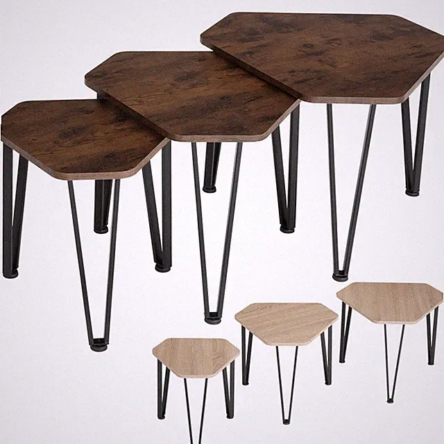 Beistelltisch 3er Set Couchtisch Satztisch Wohnzimmertisch Holz Metall Industrie