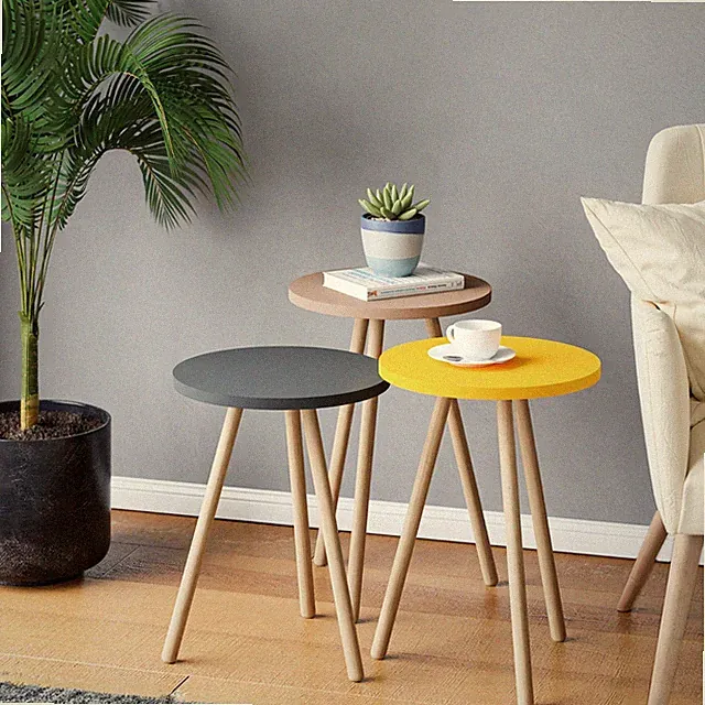 Beistelltisch 3er Set Holzbeine Wohnzimmer Sofatisch Couchtisch Skandinavisch 7