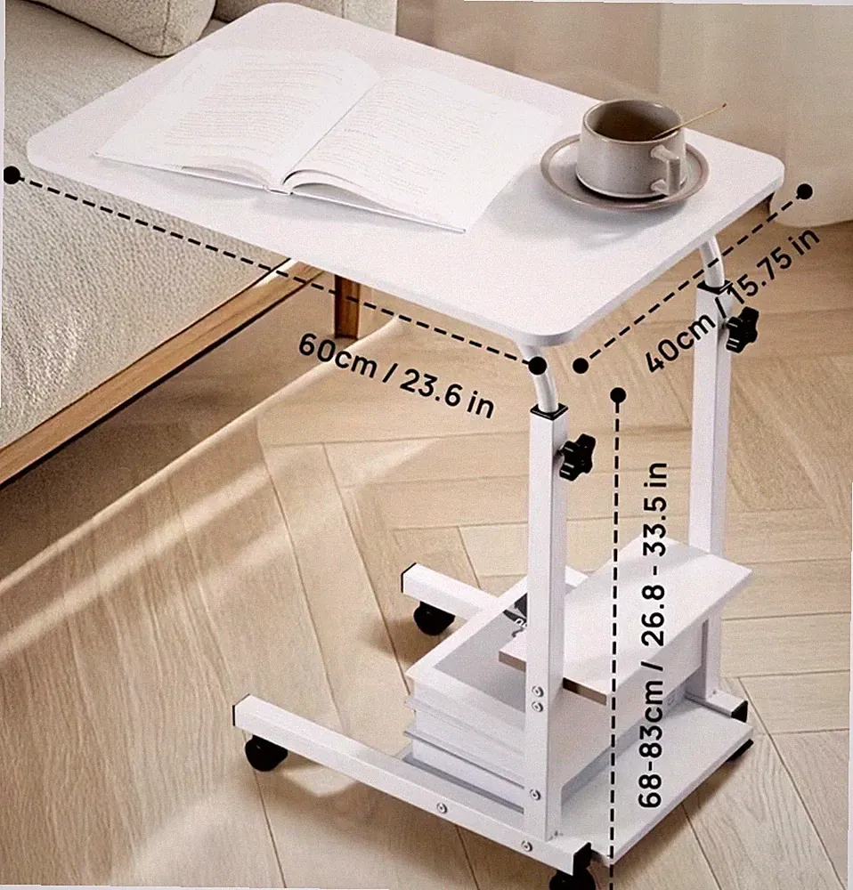 Beistelltisch auf Rollen höhenverstellbar 60x40 cm Laptoptisch Weiß