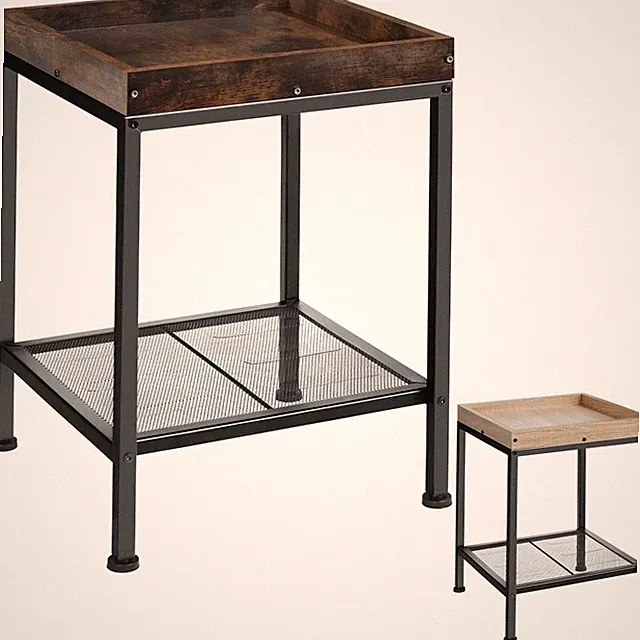 Beistelltisch aus Holz Metall Sofatisch Couchtisch 2 Ablagen Industrial schwarz