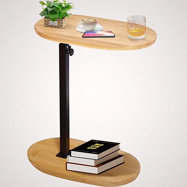 Beistelltisch bambusholz Metall höhenverstellbar C-Form Sofa Tisch Kleiner Tisch