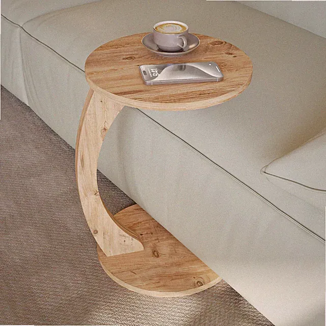 Beistelltisch C-Form runder Kaffeetisch, Couchtisch, Sofatisch Rollen Wohnzimmer