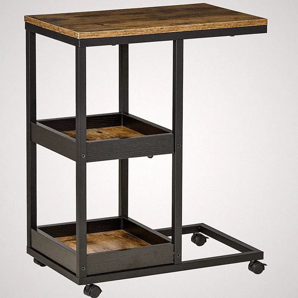Beistelltisch, Couchtisch mit Rollen, Ablage, im Industrie-Stil, 51 x 33 x 66 cm