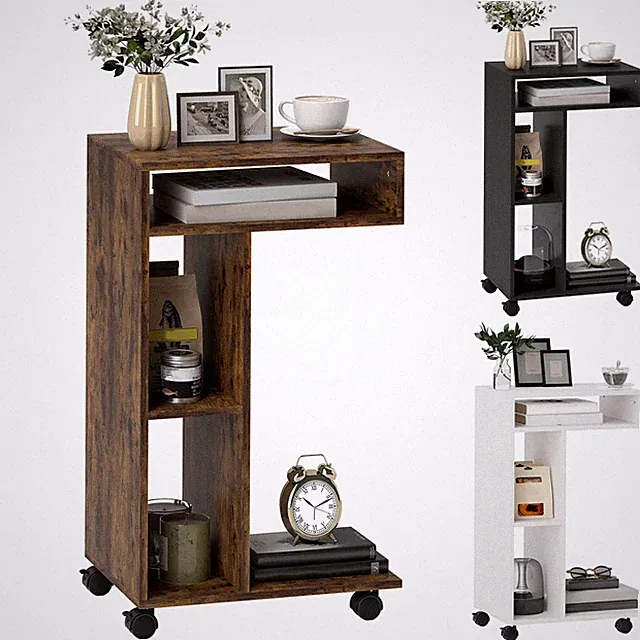 Beistelltisch Couchtisch mit Rollen, Schreibtisch mit 4 Regalen Refurbished