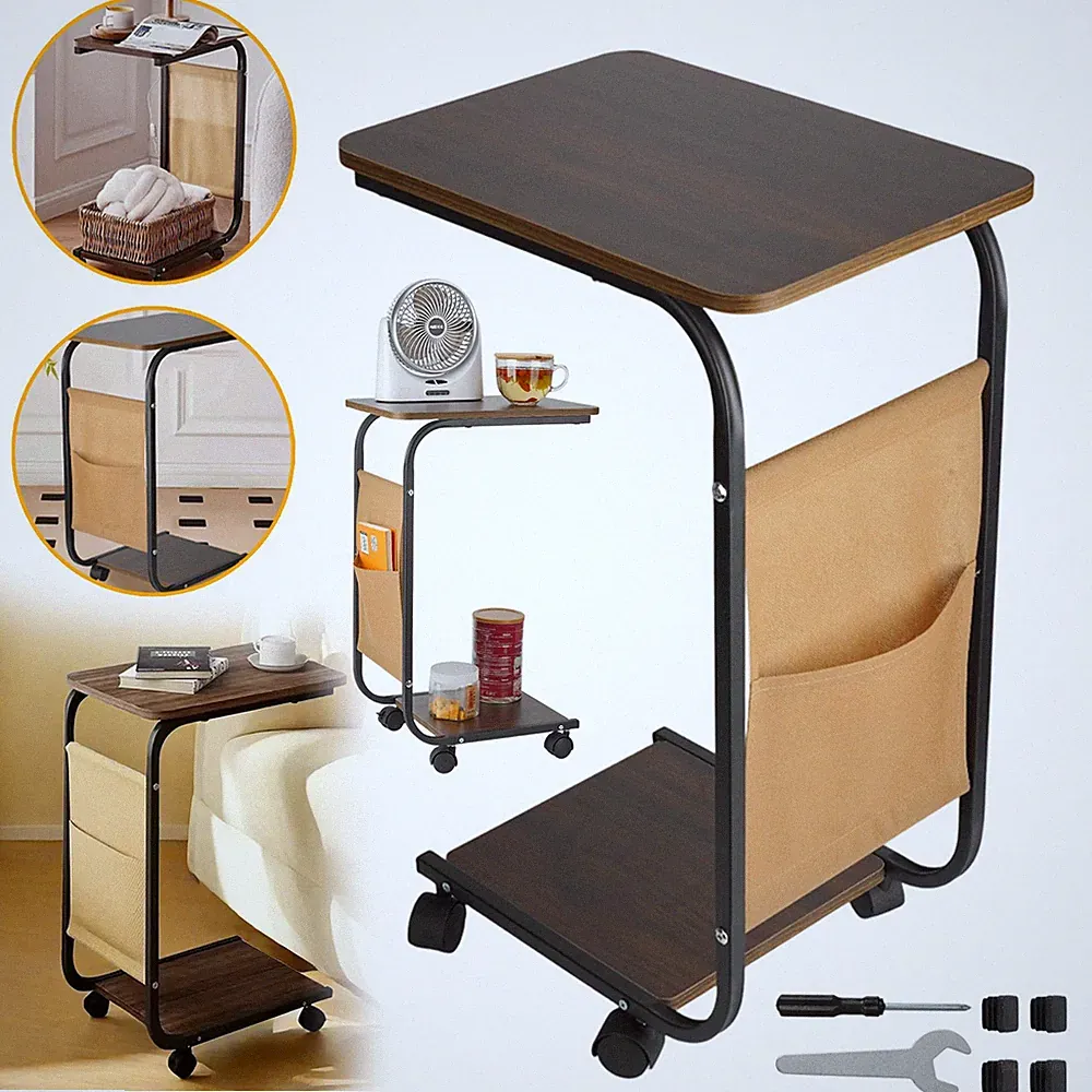 Beistelltisch Couchtisch mit Rollen, Schreibtisch Sofatisch Laptoptisch Gestell