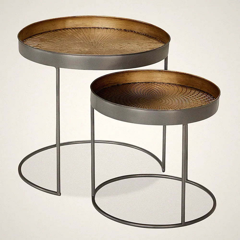 Beistelltisch Couchtisch Nachttisch 2er Set Metall Muster stapelbar Sofatisch