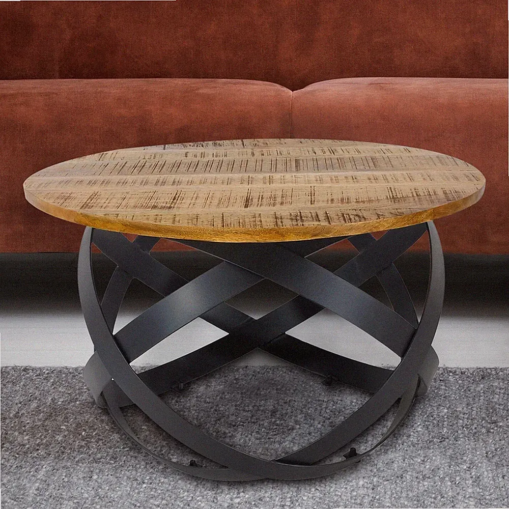 Beistelltisch Couchtisch rund Wohnzimmer Orbit Metall Gestell schwarz