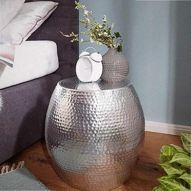 Beistelltisch FineBuy Aluminium Couchtisch Ø 42 cm Rund Wohnzimmertisch Silber