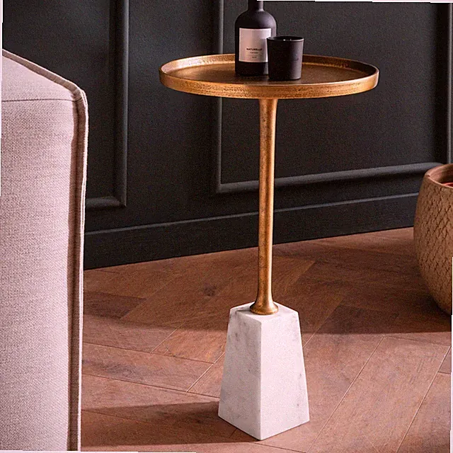 Beistelltisch FineBuy Echter Marmor Ø 34 cm Anstelltisch Wohnzimmertisch Rund